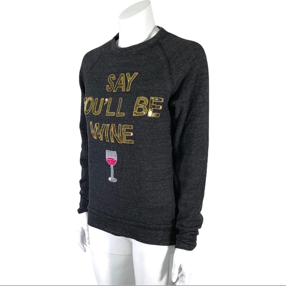Bow & Drape Dark Gray Gold Sequin Sweatshirt SAY YOU'LL BE WINE Nordstrom - Picture 4 of 11